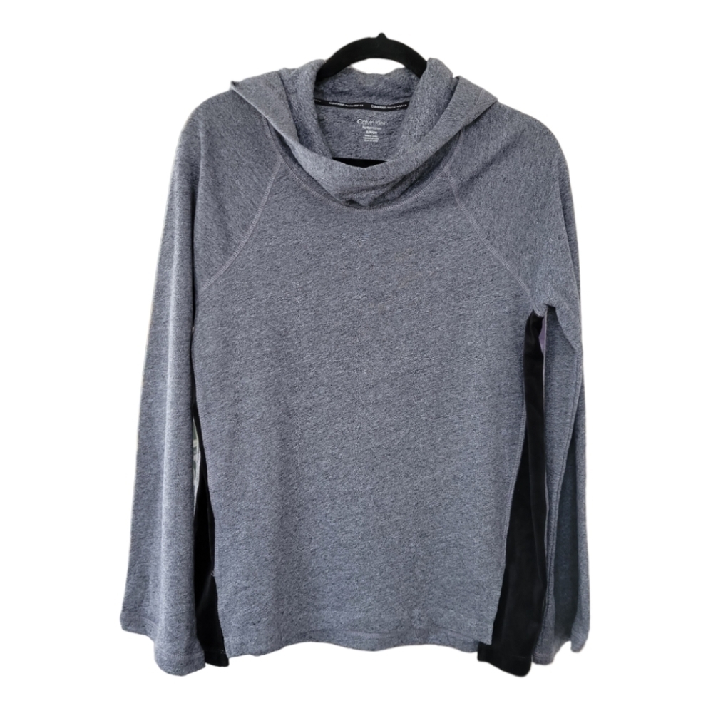 Calvin Klein S Performance Hoodie Cowl Neck Velour Panel Gray Black NWT Sporty